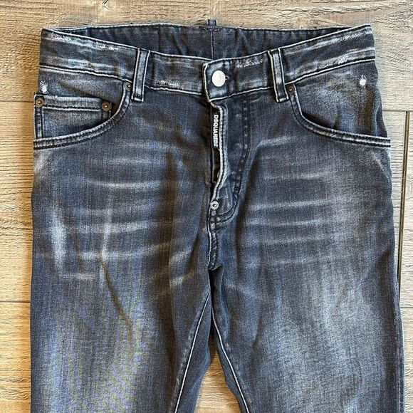 DSQUARED2 Kids Slim Straight Leg Jeans in Washed Black Intentional Worn in Look - Picture 2 of 8